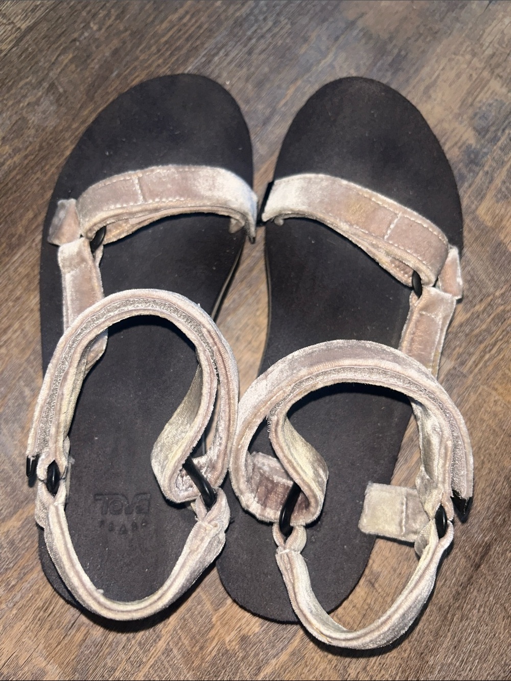 Teva Gray Velvet Strap Sandals with Black Footbed